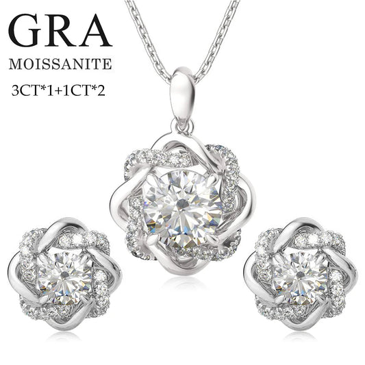 Moissanite Jewelry 4 Piece Set Necklace Earrings and Bracelet Women 925 Silver Wedding Luxury Gift