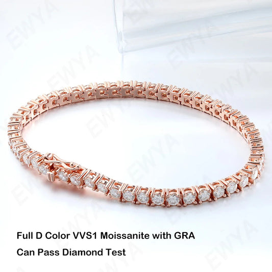Real D Colorful 2/2.5/3/4/5/6mm Moissanite Tennis Bracelet for Women S925 Plated, Rose Gold Diamond Link Bracelet