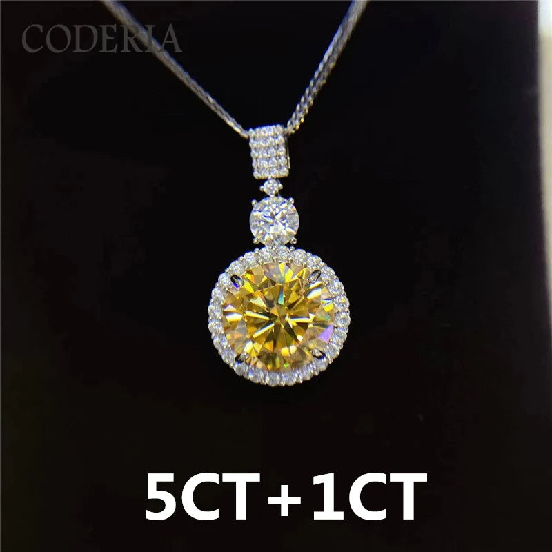 Women's Yellow Moissanite Necklace Pendant, Sterling Silver Plated,Gold Necklace, High Quality  Jewelry